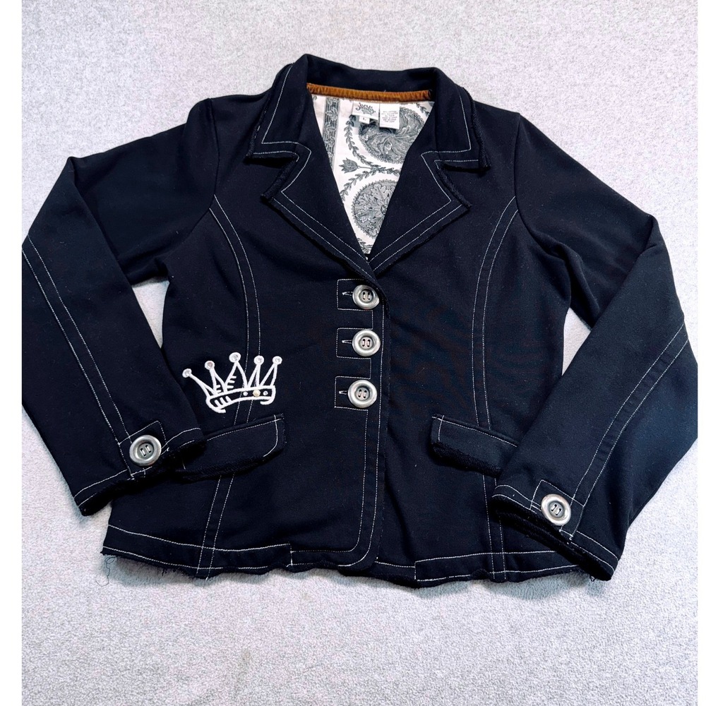 Ivy Jane Black Embroidered Crown Blazer Jacket Women's L Artsy Boho Whimsigoth
